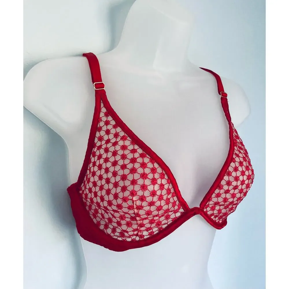 Victoria's Secret Bra Unlined NWOT Red Semi Sheer 36C Valentine's